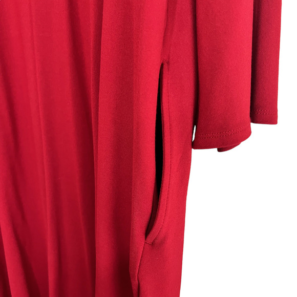 J Jill Womens Ponte Knit Dress XL Tall Red 3/4 Sleeve Bell Cuffs Pockets - Picture 5 of 8